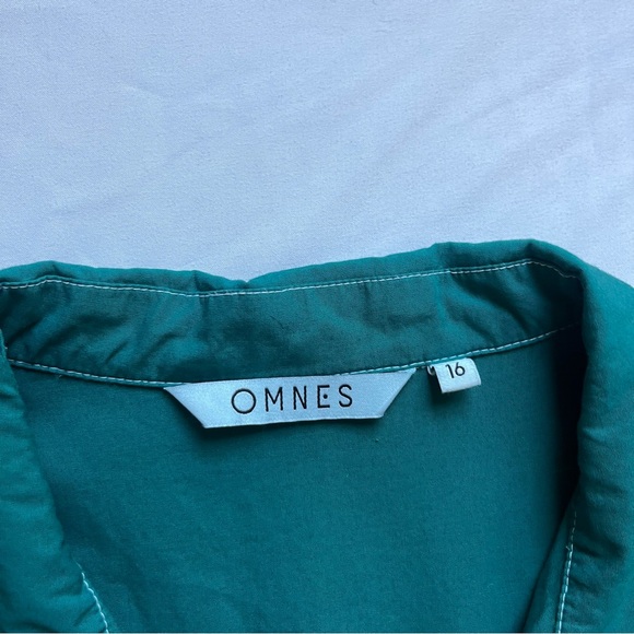 OMNES teal green cotton puff short sleeve belted tiered mini dress - Picture 7 of 8